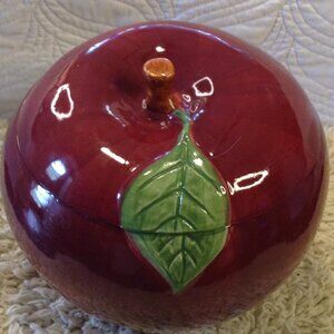 VTG Franciscan Apple Cookie jar leaf accents Made in Portugal Cabincore Kitschy